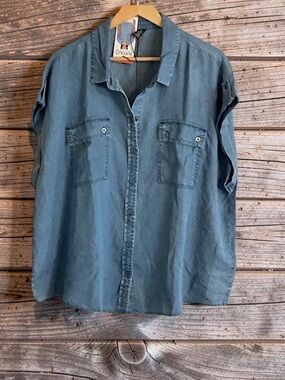 Buffalo David Bitton soft Denim short sleeve ButtonUp Top,flowy,comfy,XXL,pocket